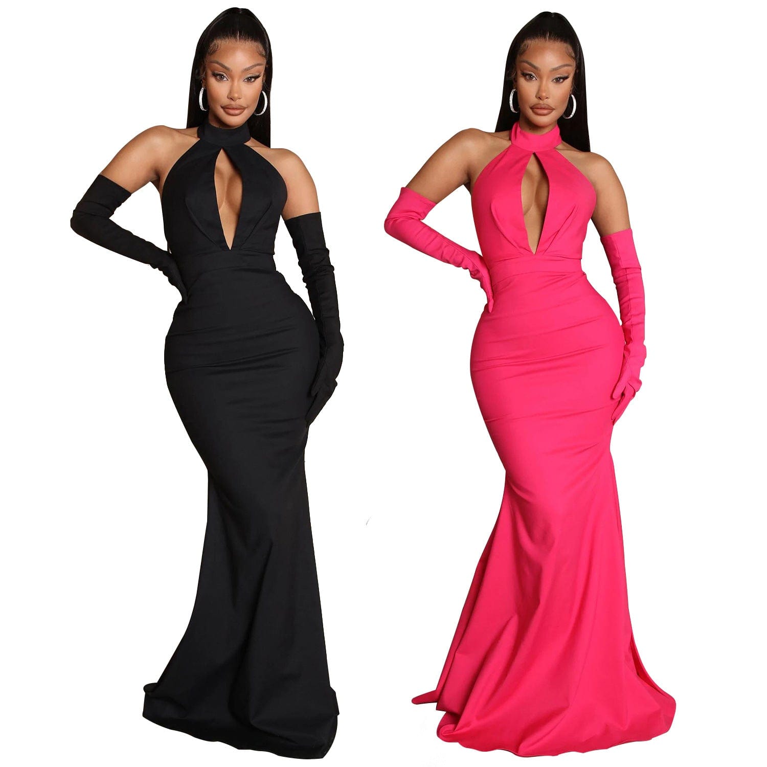 C1102TA52 High Quality Elegant Hollow Out Halter Backless Bodycon Evening Dress Women Sehe Fashion