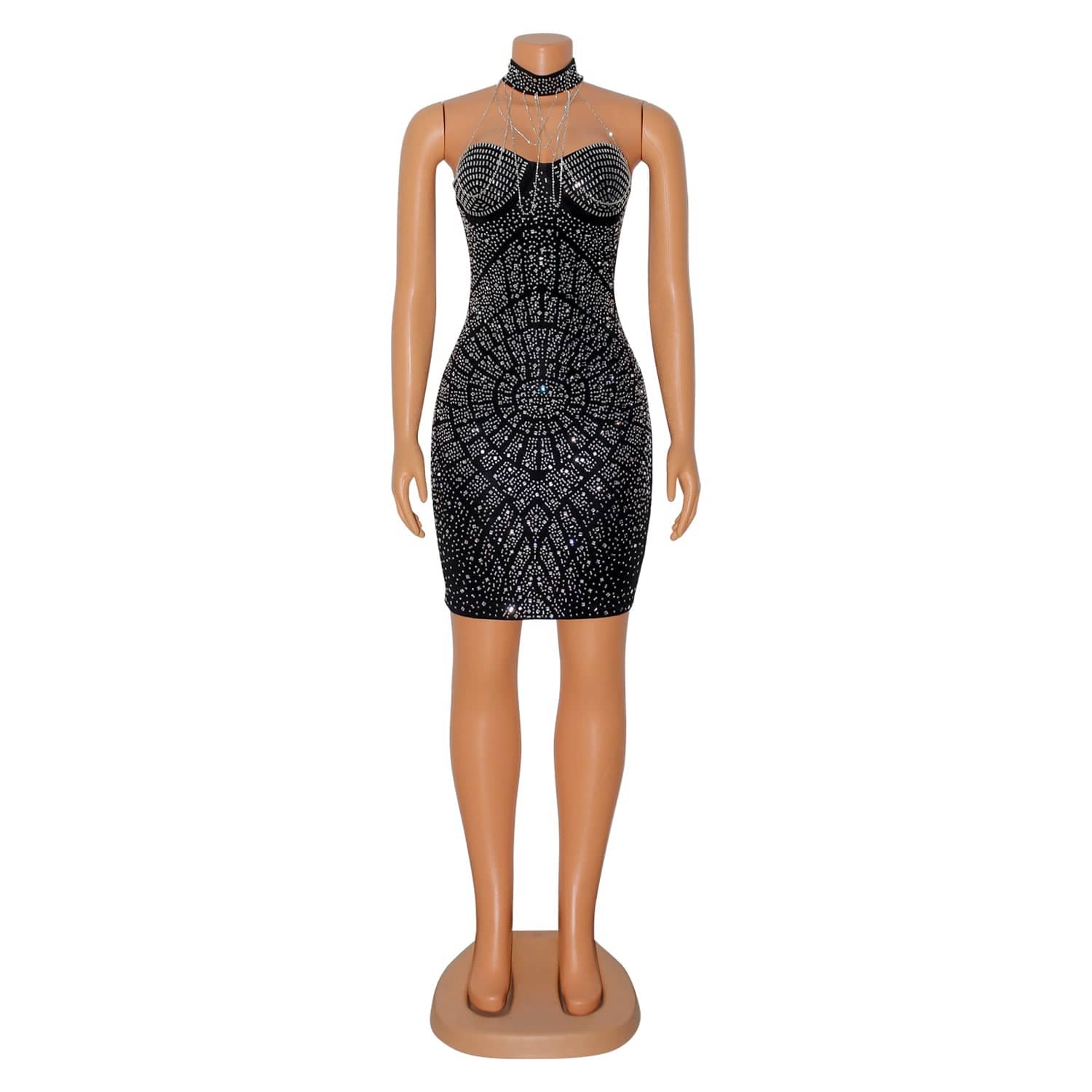 C1102TA58 High Quality Sexy Halter Rhinestone Bodycon Club Mini Dress Women Sehe Fashion