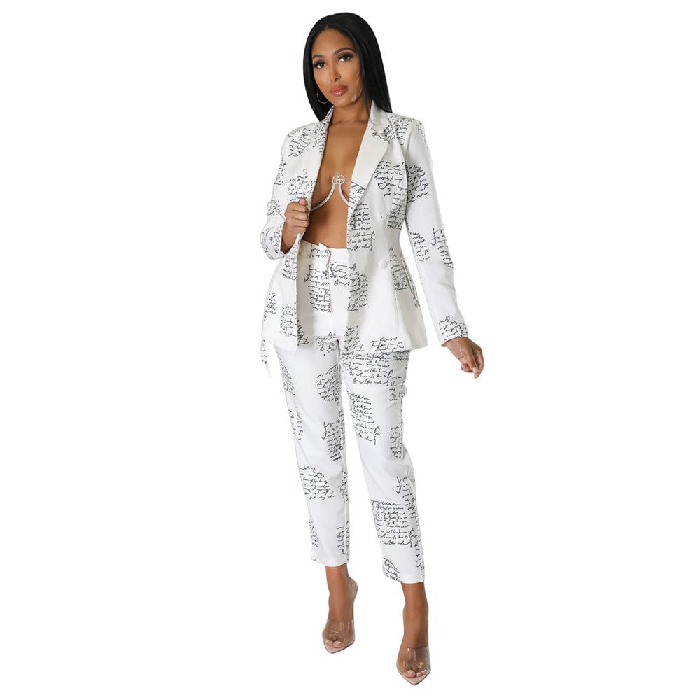 C1102TA82 New Design Office Casual Print Blazer Two Piece Pants Set For Women Sehe Fashion