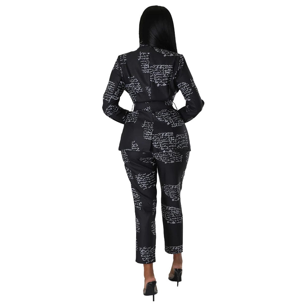 C1102TA82 New Design Office Casual Print Blazer Two Piece Pants Set For Women Sehe Fashion