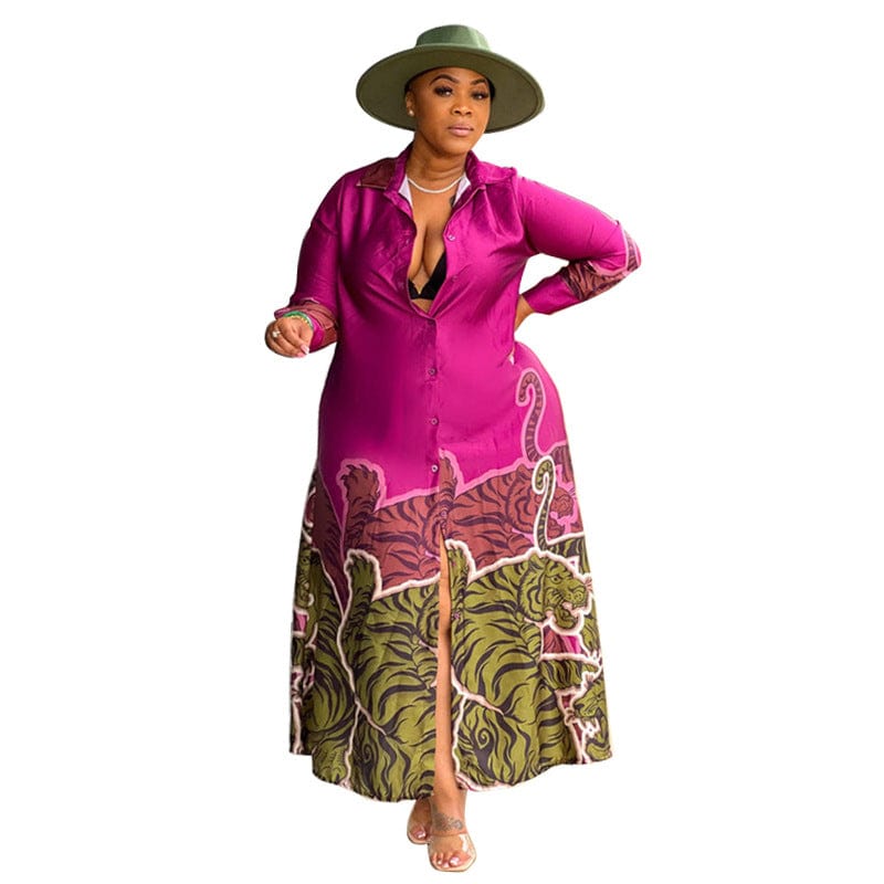 C1102TA95 African Clothing Casual Tiger Print Loose Shirt Long Dress Women Sehe Fashion