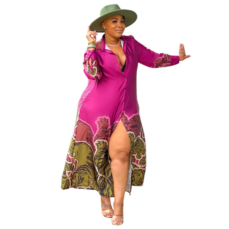 C1102TA95 African Clothing Casual Tiger Print Loose Shirt Long Dress Women Sehe Fashion