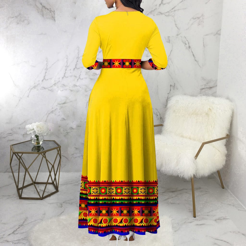 C1103ME11 New Popular Casual Print Spliced High Waist Autumn Maxi Dress Women Sehe Fashion