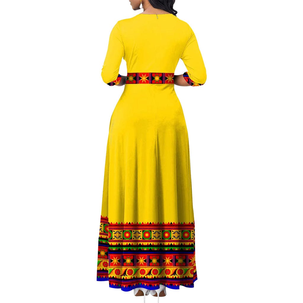 C1103ME11 New Popular Casual Print Spliced High Waist Autumn Maxi Dress Women Sehe Fashion