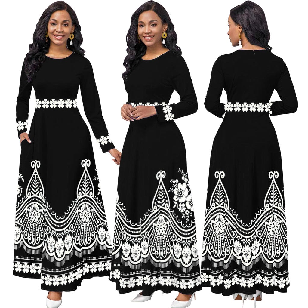 C1103ME19 New Design Elegant Unique Print High Waist Maxi Dress For Women Sehe Fashion