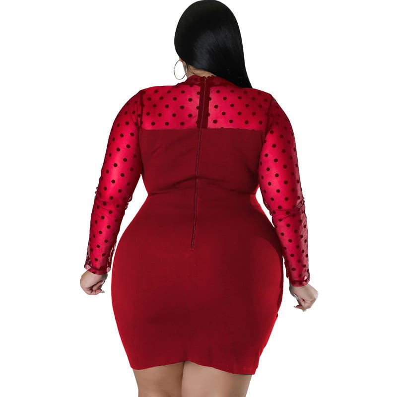 C1103ME43 New Arrival Plus Size Sexy Sheer Mesh Dot Print Bodycon Irregular Dress Women Sehe Fashion