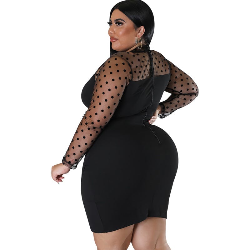 C1103ME43 New Arrival Plus Size Sexy Sheer Mesh Dot Print Bodycon Irregular Dress Women Sehe Fashion