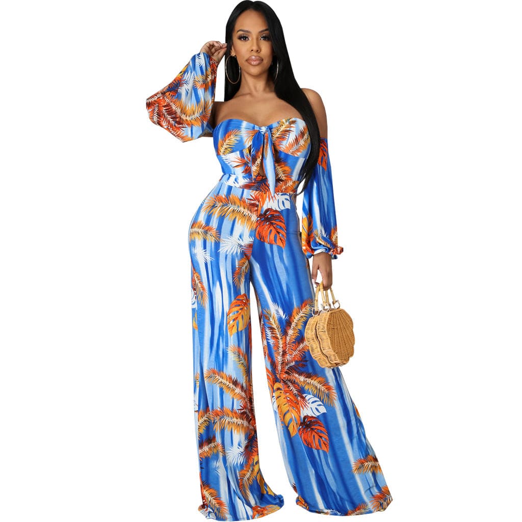 C1103TA14 New Design Sexy Off Shoulder Leaf Print High Waist One Piece Jumpsuit Women Sehe Fashion