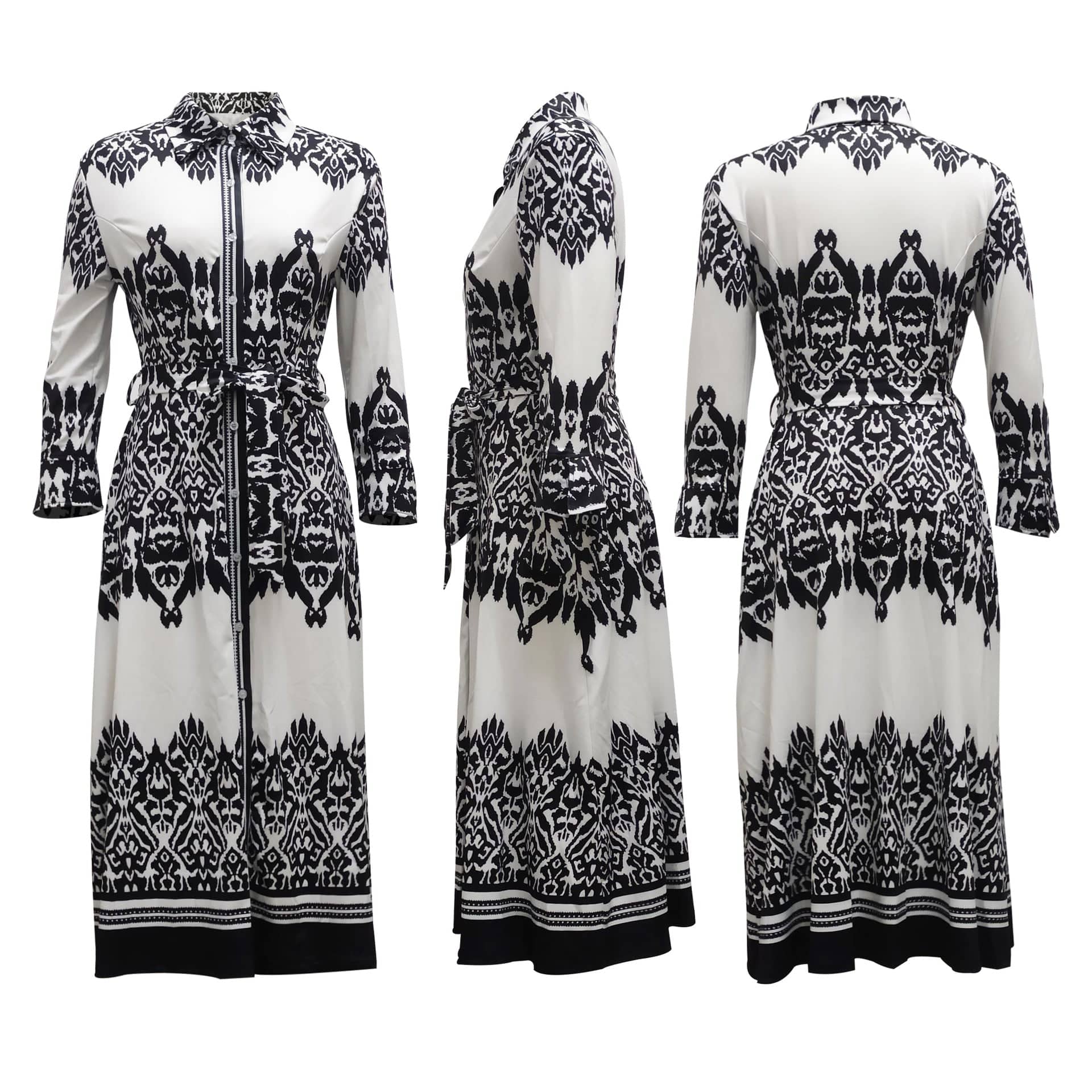 C1103TA51 Office Style Casual Unique Print Shirt Dress Women With Belt Sehe Fashion