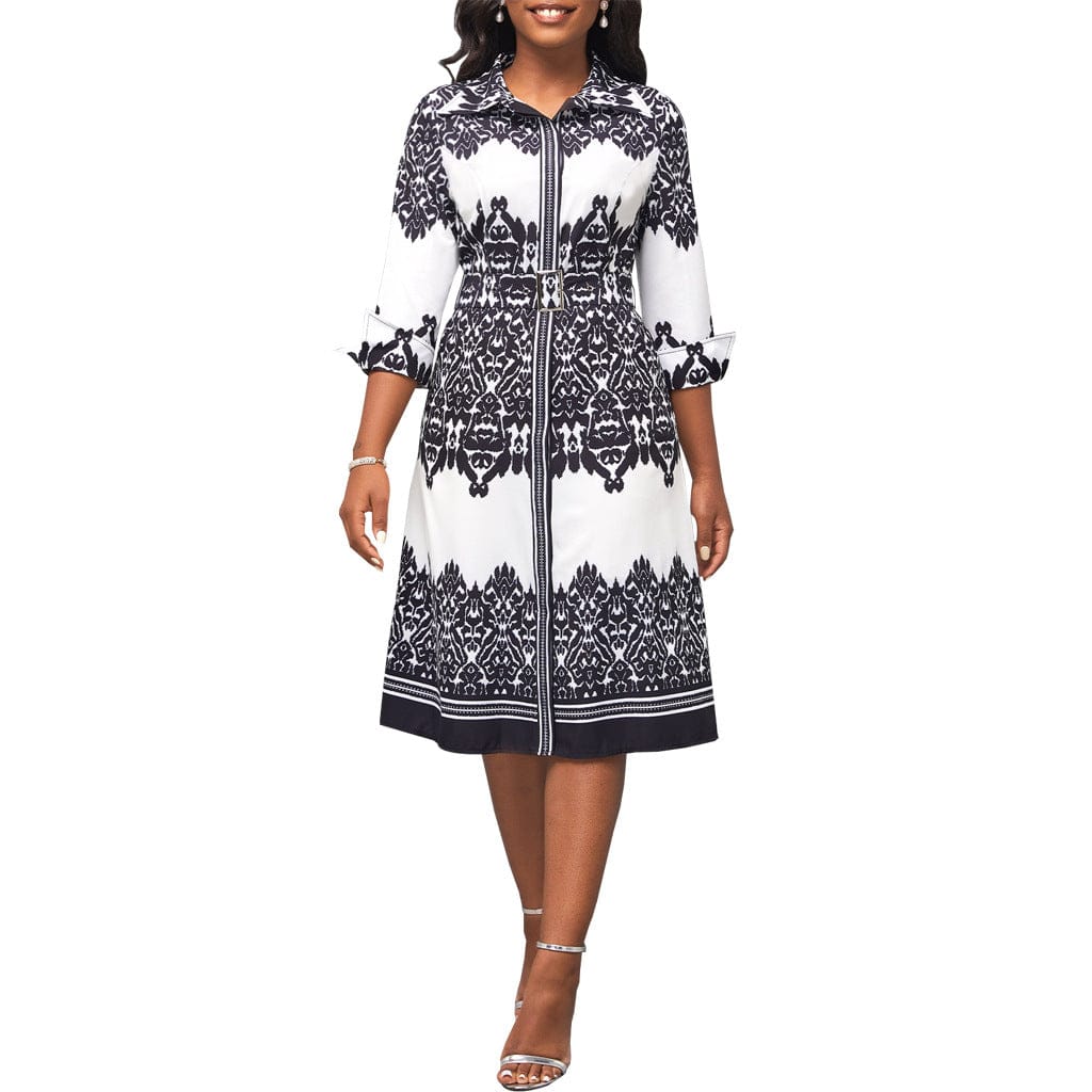 C1103TA51 Office Style Casual Unique Print Shirt Dress Women With Belt Sehe Fashion