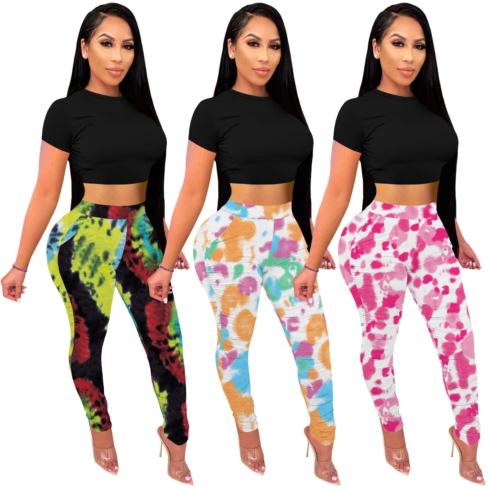 C1103TA77 New Design Casual Tie Dye High Waist Bodycon Pants & Trousers Women Sehe Fashion