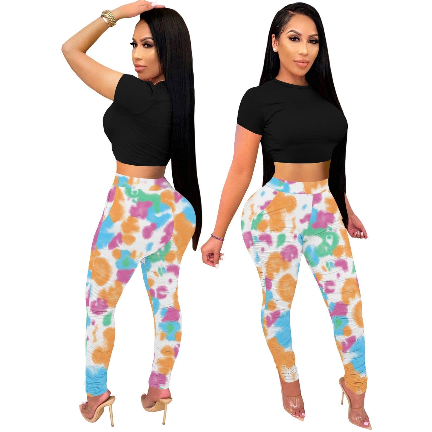 C1103TA77 New Design Casual Tie Dye High Waist Bodycon Pants & Trousers Women Sehe Fashion