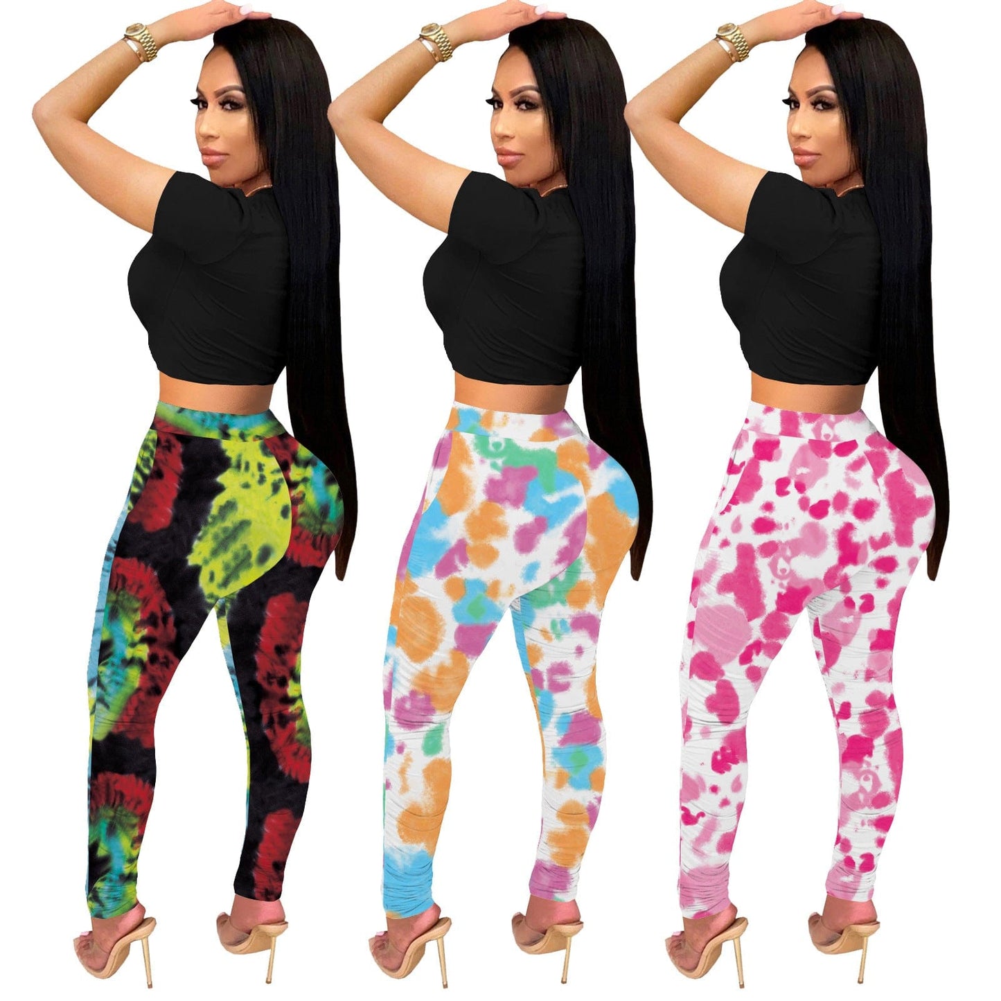 C1103TA77 New Design Casual Tie Dye High Waist Bodycon Pants & Trousers Women Sehe Fashion