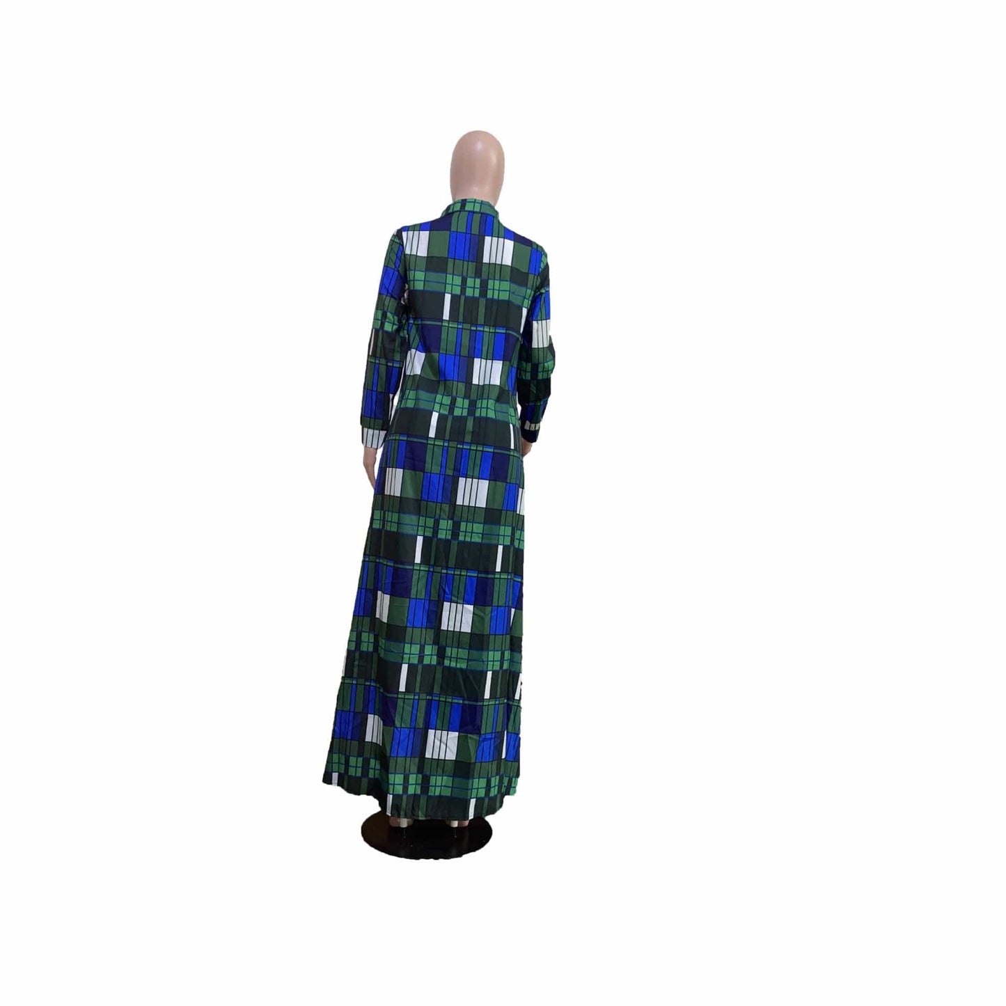 C1104ME26 Street Style Plus Size Casual Plaid Print Loose Shirt Long Dress Women Sehe Fashion