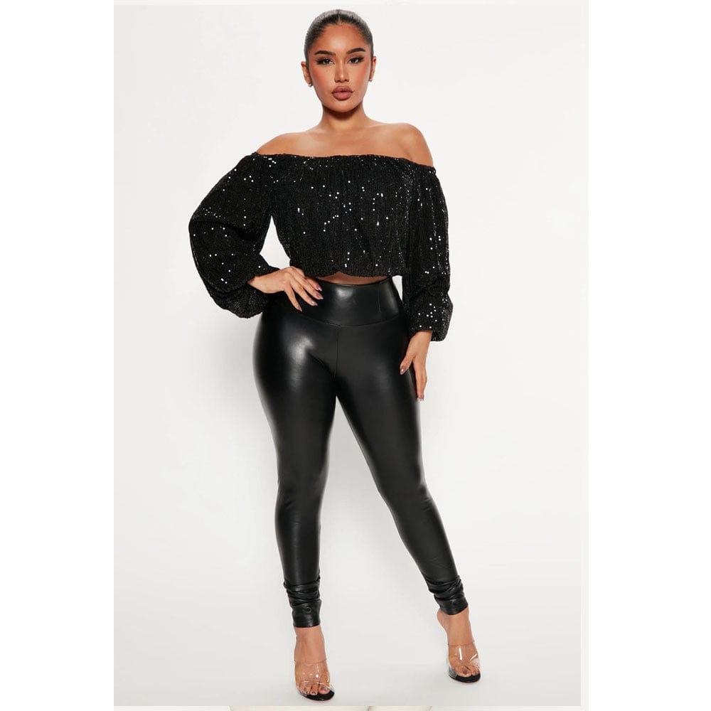 C1104TA21 Dropshipping Sexy Off Shoulder Sequin Crop Top For Ladies Sehe Fashion