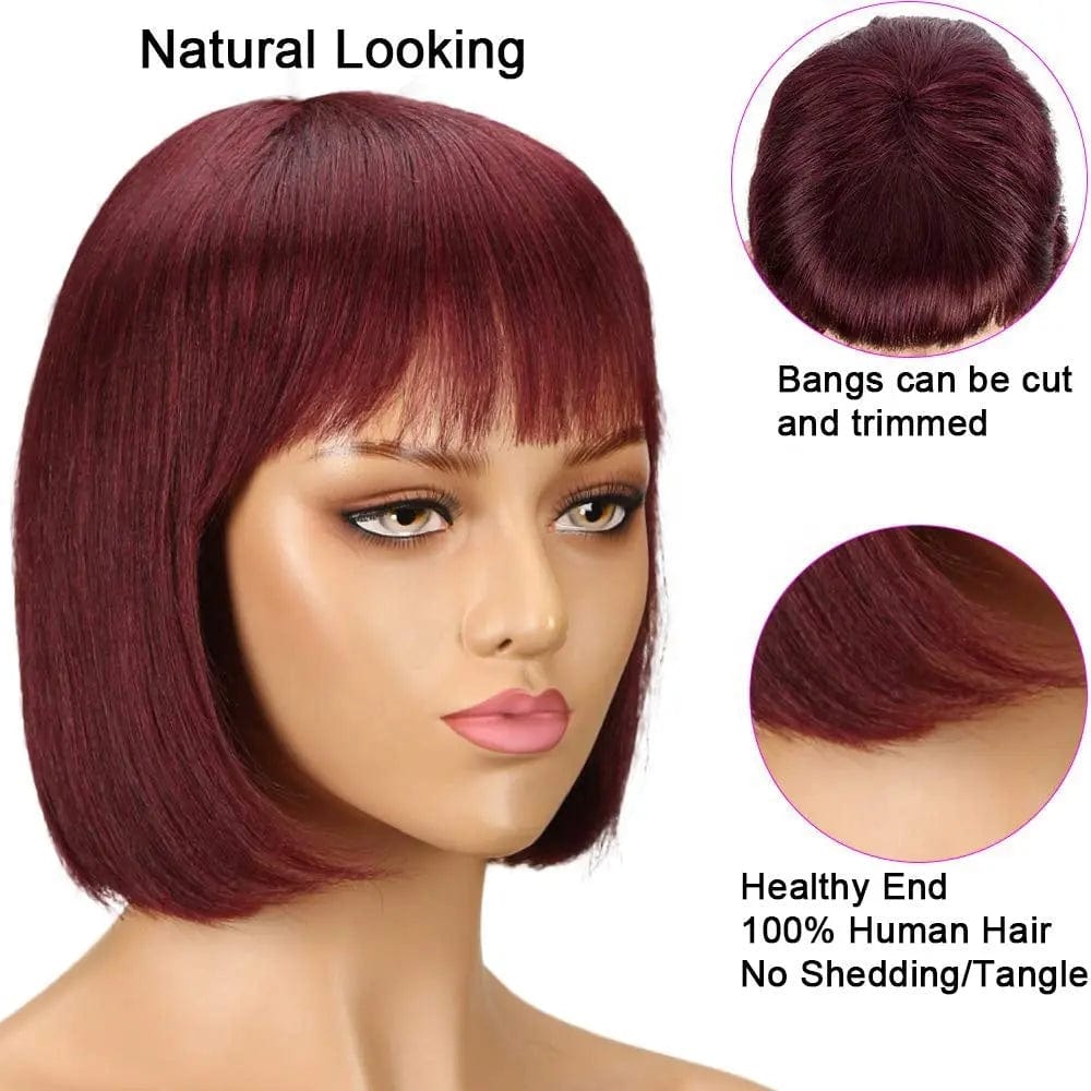 Cheap 99J Burgundy Straight Short Bob Wig