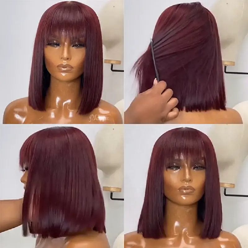 Cheap 99J Burgundy Straight Short Bob Wig