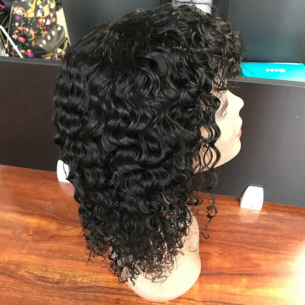 cheap price short curly 100% virgin brazilian hair, curly bob wigs with bangs human hair