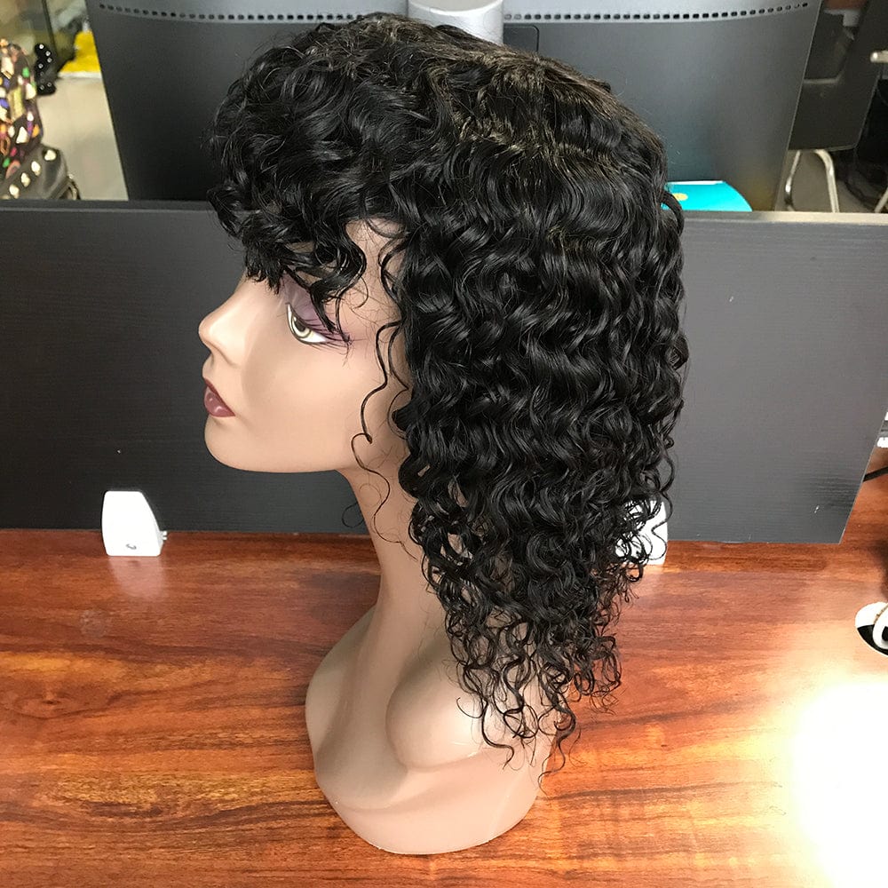 cheap price short curly 100% virgin brazilian hair, curly bob wigs with bangs human hair