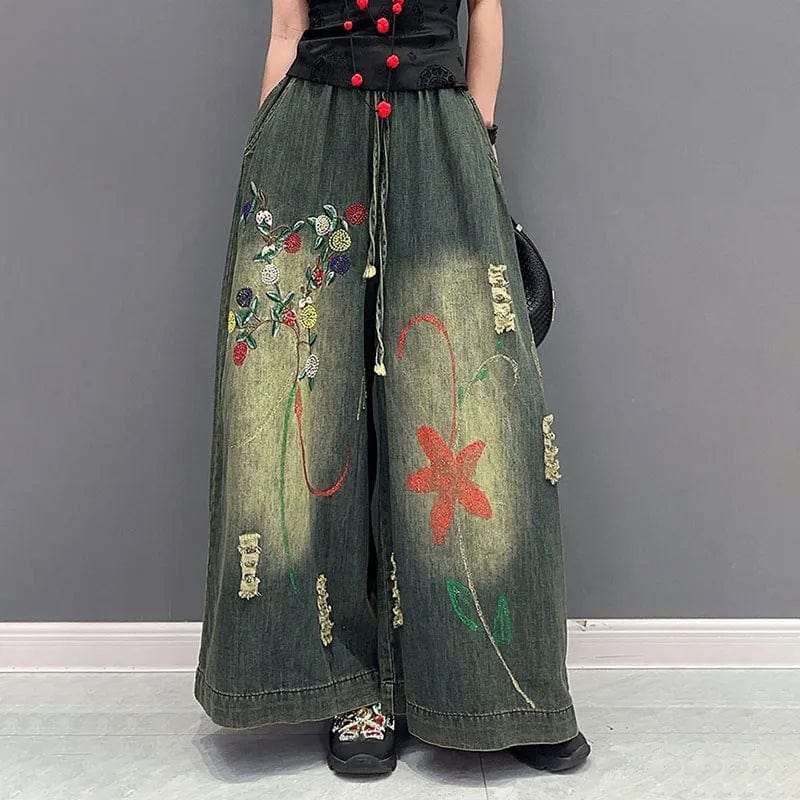 CHICEVER High Waist Embroider Printing Denim High Quality High Waist Jeans For Women 2023