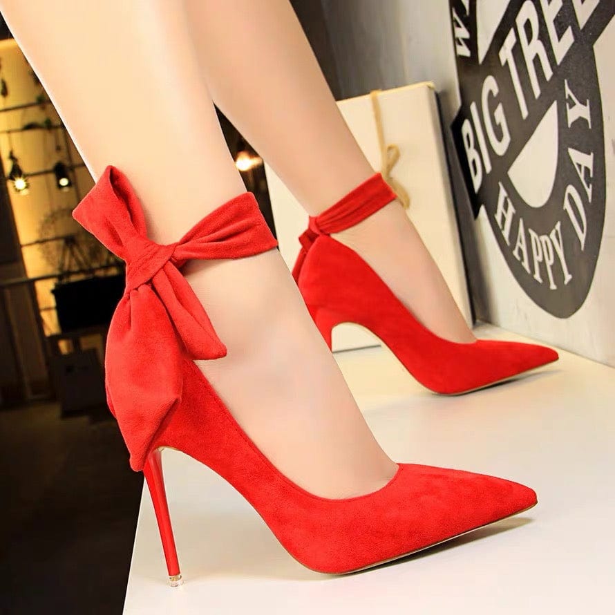 China Wholesale New Bowknot Design Ankle Strap Stiletto Fetish Pumps Fashion High Heels for Ladies Elegant Shoes