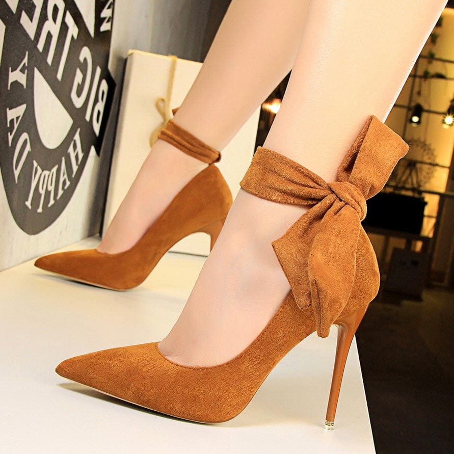 China Wholesale New Bowknot Design Ankle Strap Stiletto Fetish Pumps Fashion High Heels for Ladies Elegant Shoes