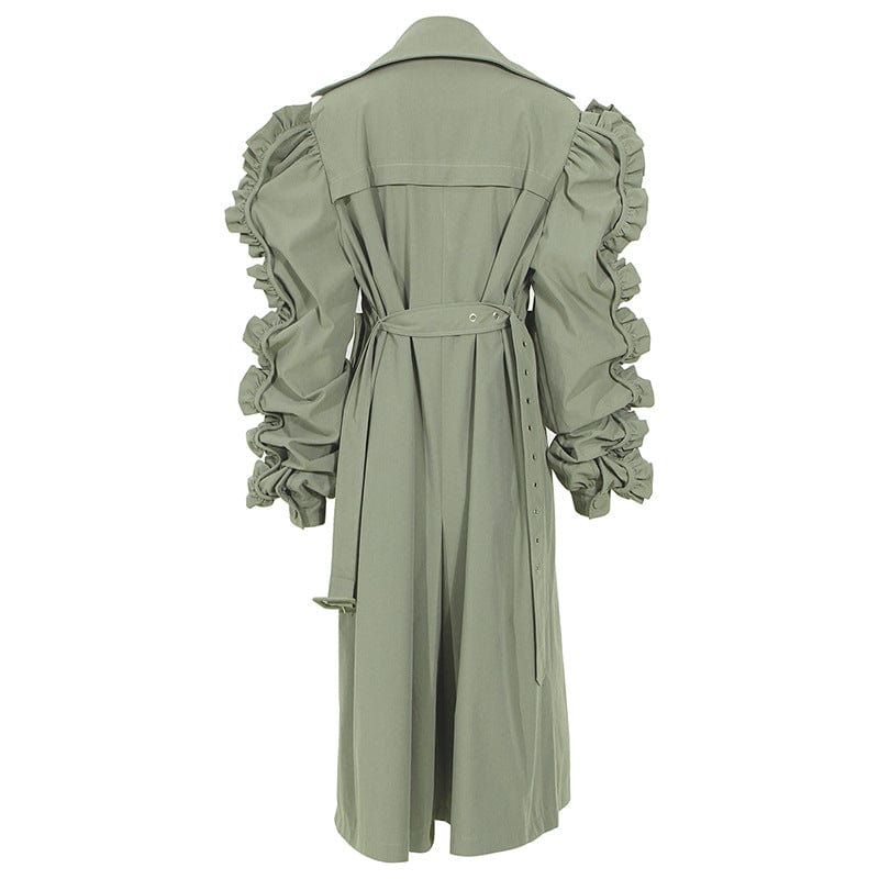 Coat Women's Elegant Ruffled Double Breasted Long Over-the-knee Windbreaker Trench jackets Women