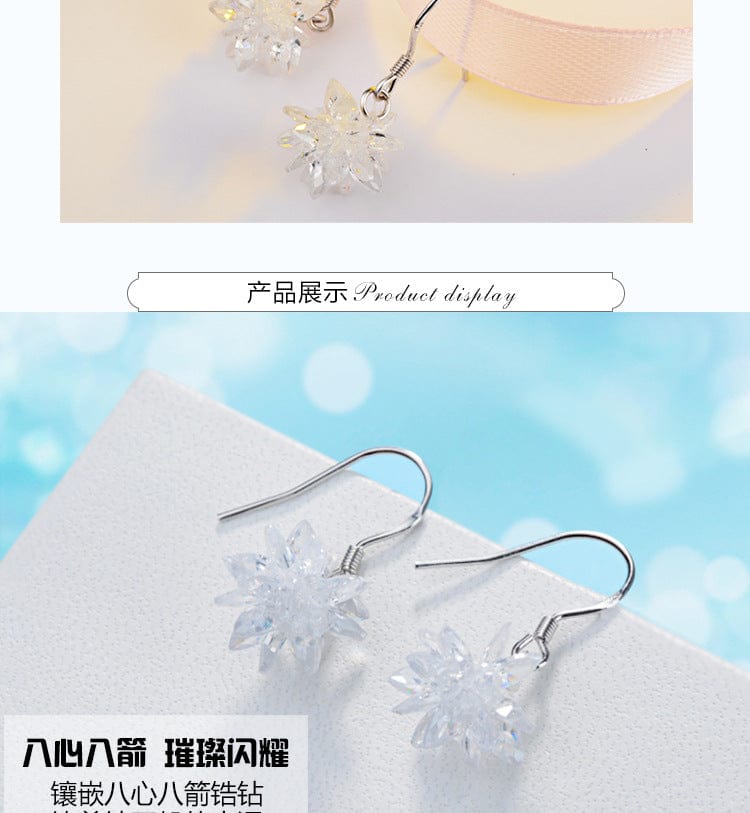 Copper White gold plated Fashion 925 Sterling New Korean Style Earring Women's Crystal Ice Flower Temperament Hook