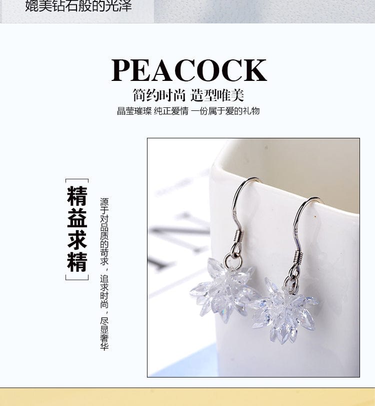 Copper White gold plated Fashion 925 Sterling New Korean Style Earring Women's Crystal Ice Flower Temperament Hook