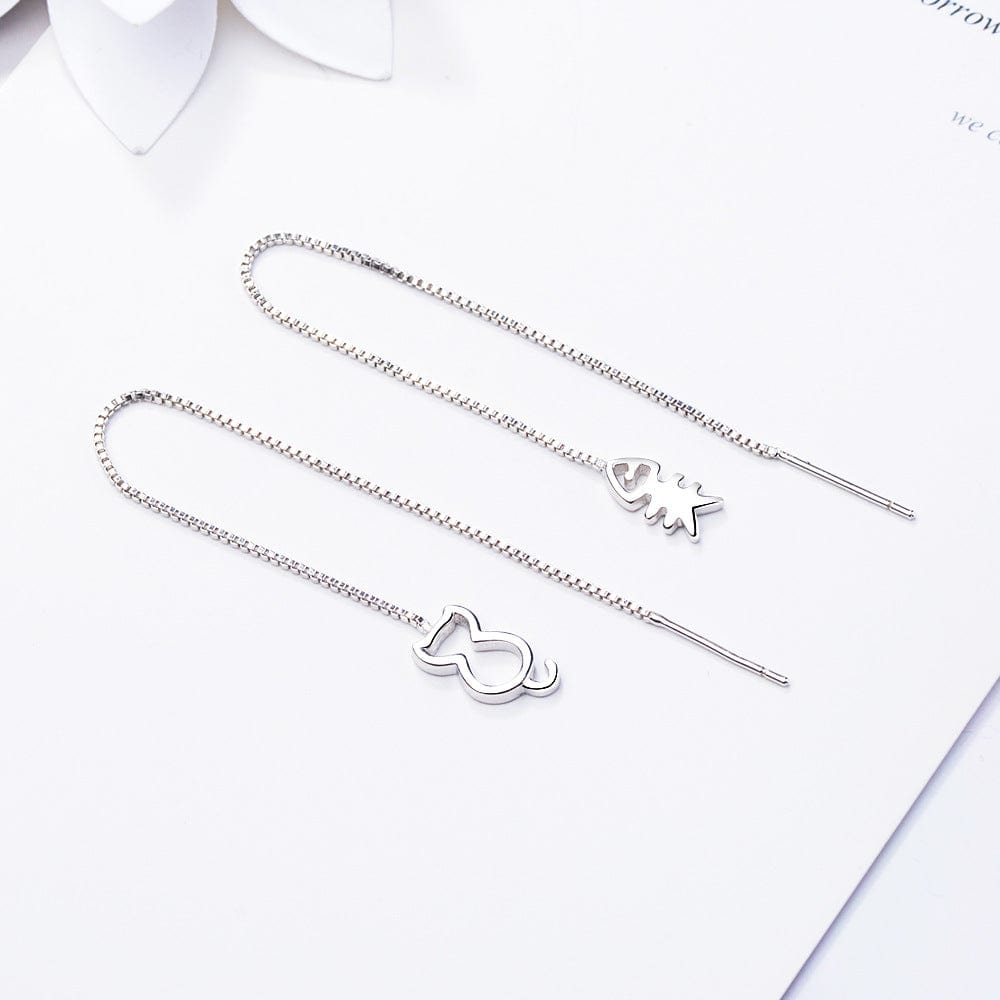 Copper White gold plated Hot Selling Long Tassel Chain Cat Fish Hollow Out  Drop Earrings for Women Tramline Bridal Jewelry for Wedding Accessary