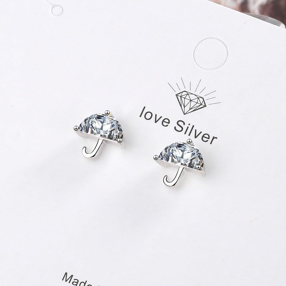 Copper White gold plated New Arrivals CZ Crystal Umbrella Stud Earrings For Women Jewelry Pendientes