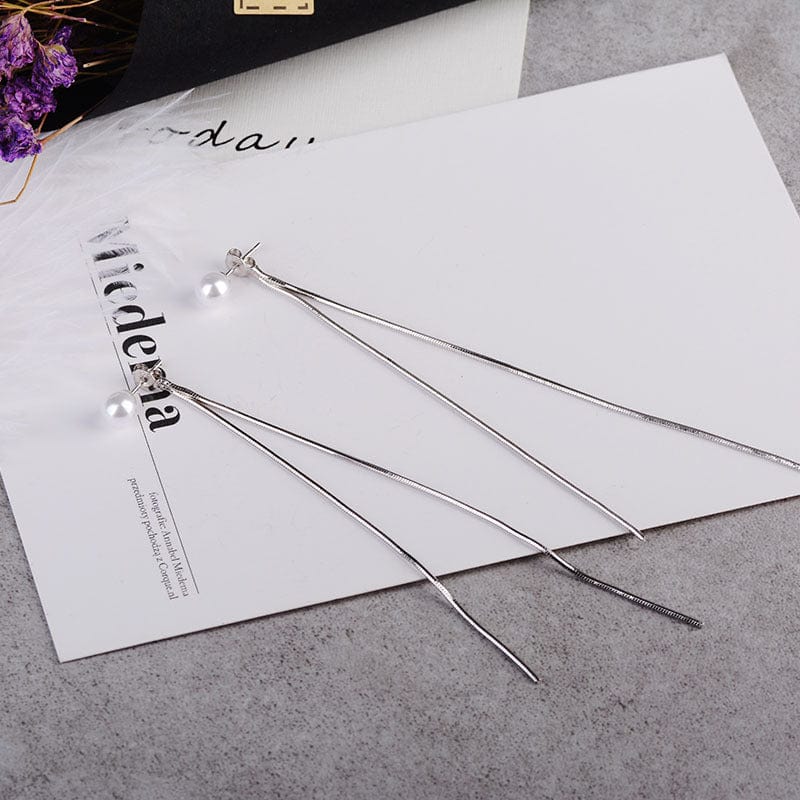 Copper White gold plated New Long Crystal Tassel Pearl Dangle Earrings for Women Wedding Drop Earing Fashion Jewelry Gifts