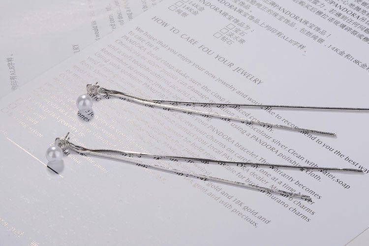 Copper White gold plated New Long Crystal Tassel Pearl Dangle Earrings for Women Wedding Drop Earing Fashion Jewelry Gifts