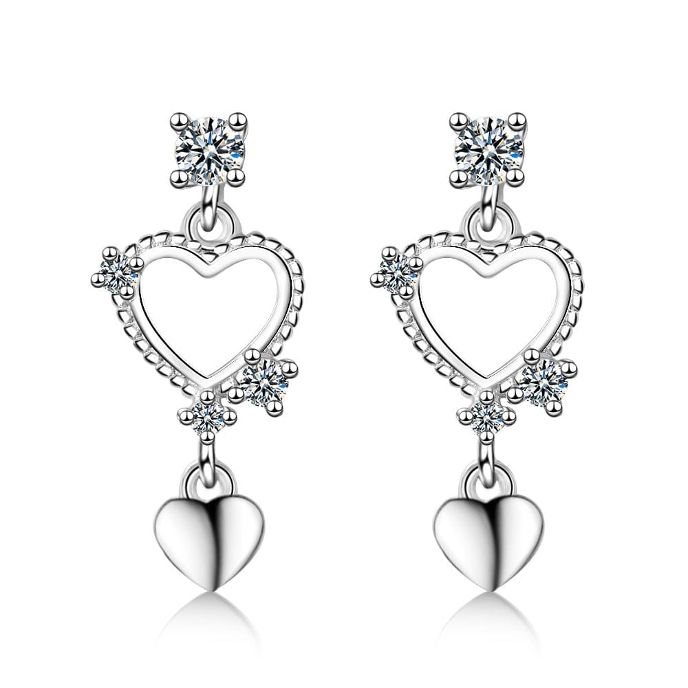 Copper White gold plated New Micro Inlaid Zircon Heart Shape Dangle Earrings Female Metal Exquisite Love Jewelry for Women Earring Korean