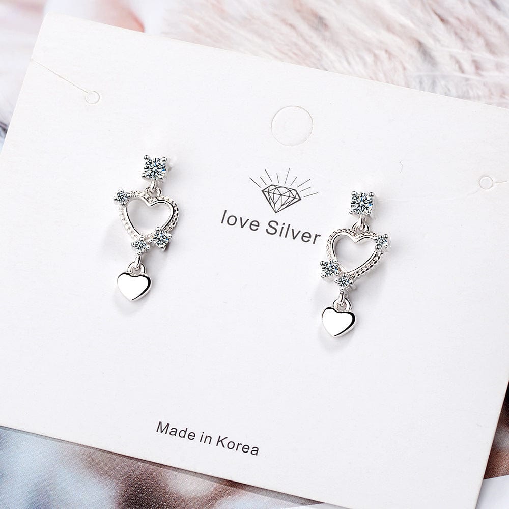 Copper White gold plated New Micro Inlaid Zircon Heart Shape Dangle Earrings Female Metal Exquisite Love Jewelry for Women Earring Korean