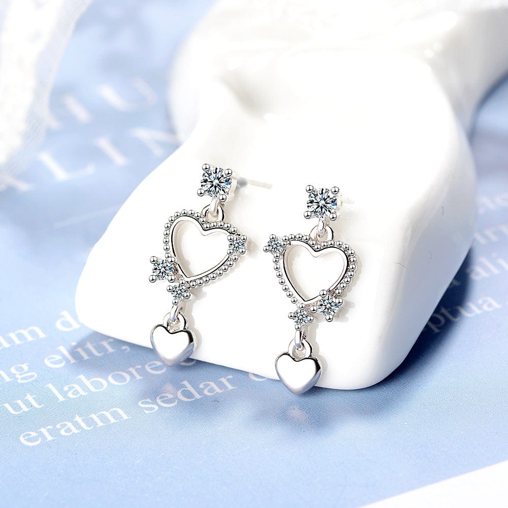 Copper White gold plated New Micro Inlaid Zircon Heart Shape Dangle Earrings Female Metal Exquisite Love Jewelry for Women Earring Korean