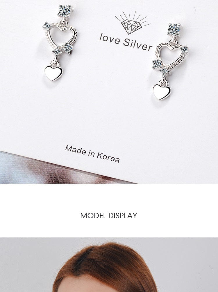 Copper White gold plated New Micro Inlaid Zircon Heart Shape Dangle Earrings Female Metal Exquisite Love Jewelry for Women Earring Korean