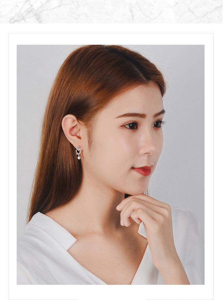 Copper White gold plated New Micro Inlaid Zircon Heart Shape Dangle Earrings Female Metal Exquisite Love Jewelry for Women Earring Korean