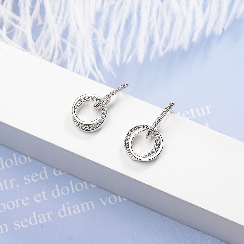 Copper White gold plated New Trendy Double Circle Stud Earring Jewelry Made with Genuine Crystal Earrings for Women