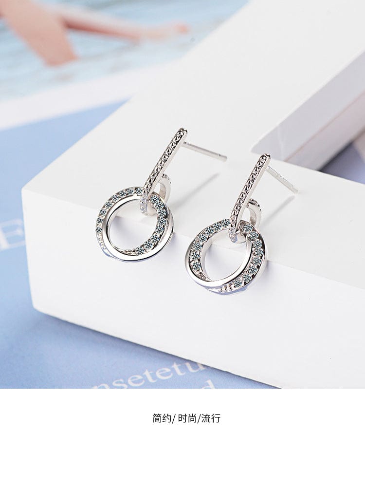 Copper White gold plated New Trendy Double Circle Stud Earring Jewelry Made with Genuine Crystal Earrings for Women