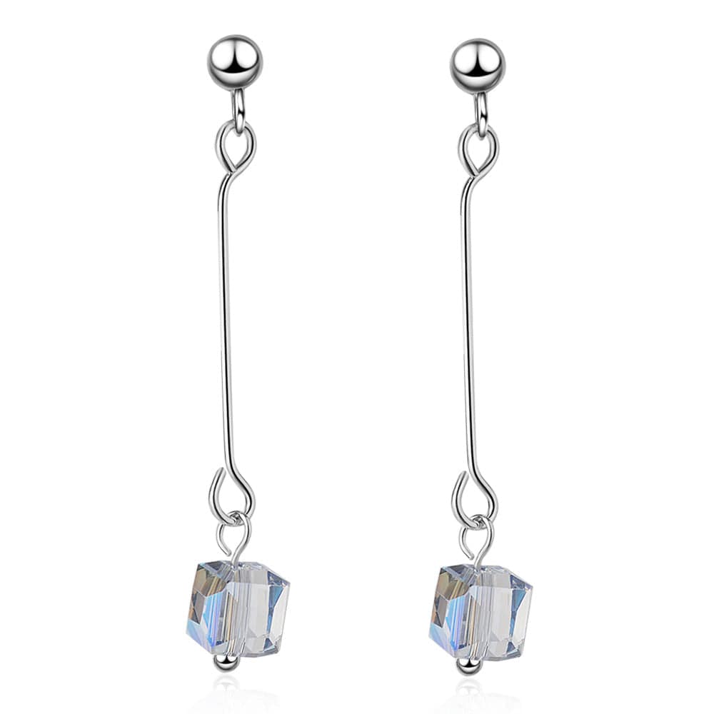 Copper White gold plated New Women Long Tassel Aurora Sugar Cube Square 925 Sterling Silver Temperament Personality Fashion Female Dangle Stud Earrings