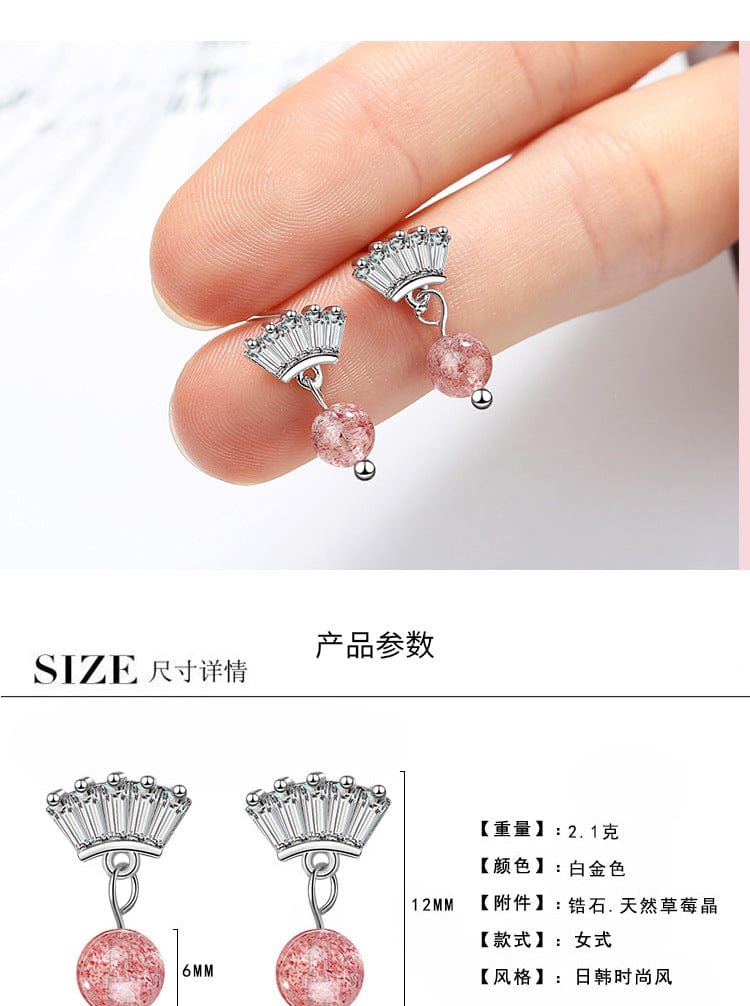 Copper White gold plated Strawberry Crystal Crown Stud Earrings Cubic Zircon Earrings for Women Wedding Gift Fashion Jewelry