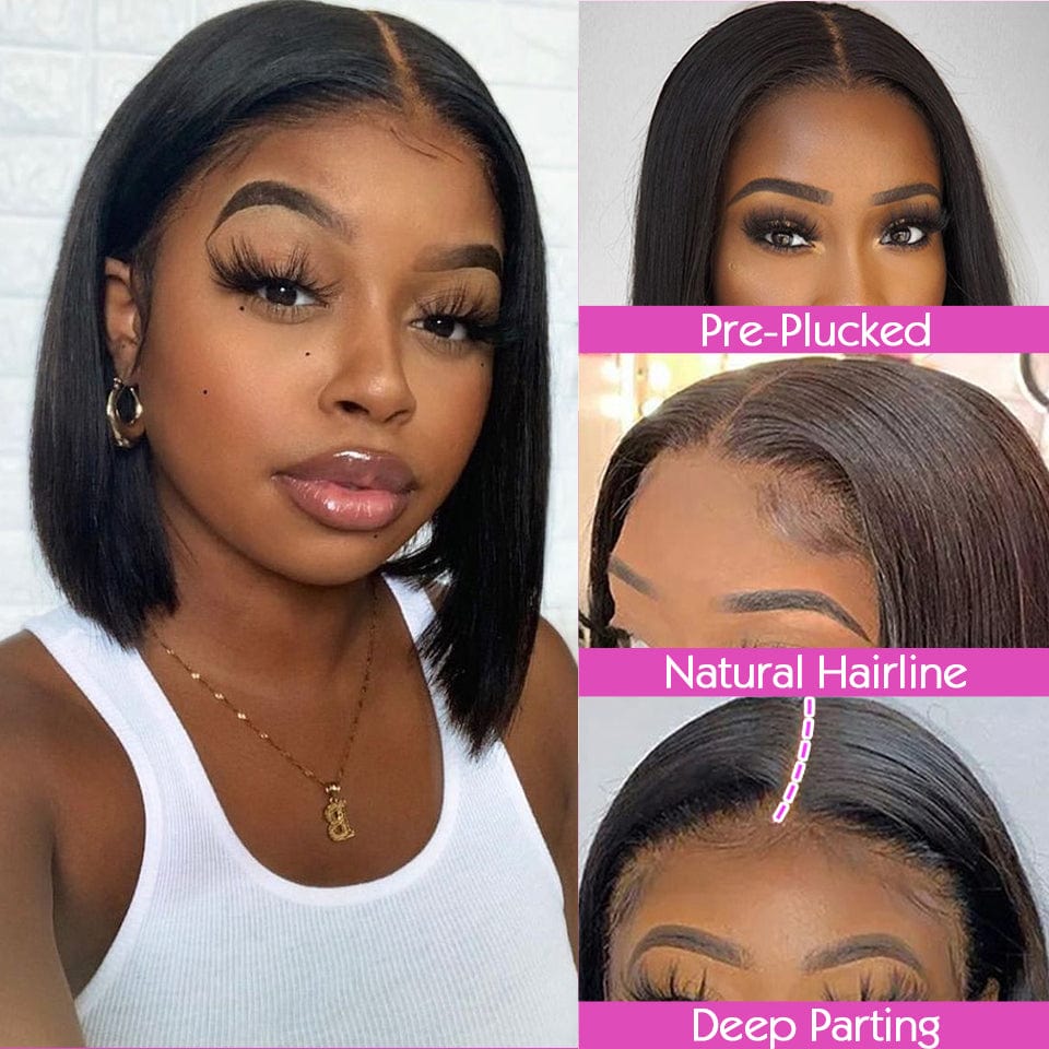 Cranberry Hair Brazilian Virgin Remy Transparent Closure 13x4 4x4 HD Lace Frontal Human Hair Short Bob Wigs for Black Women