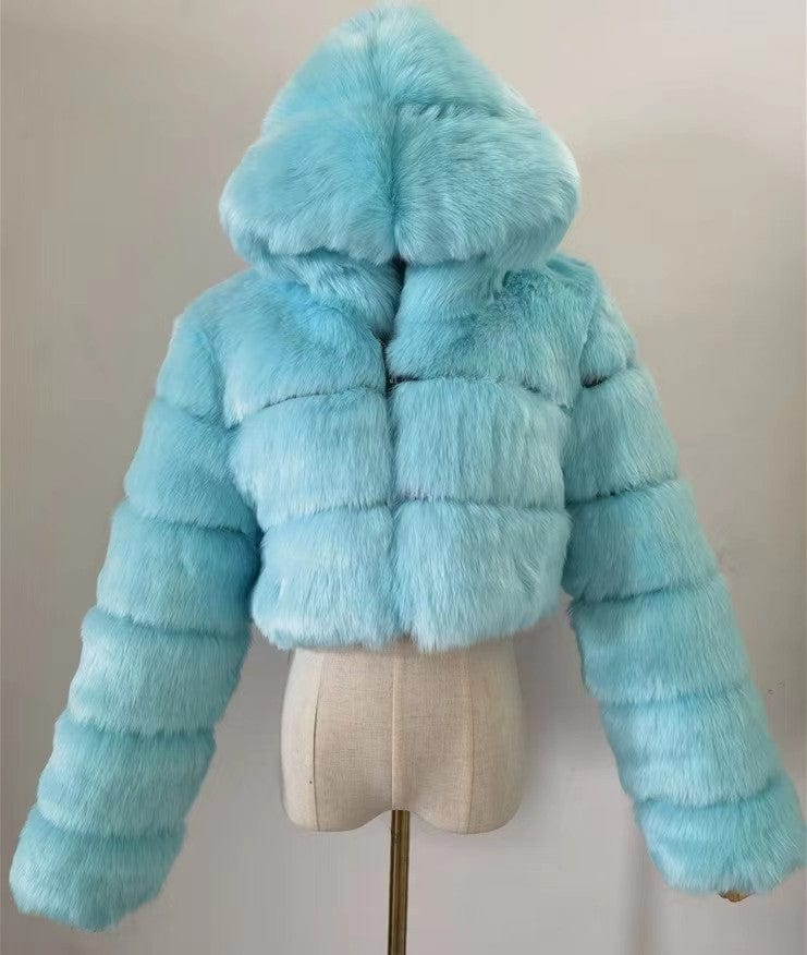 Cropped  Winter Coat Jacket Women Faux Fox Fur Coat with Hood Fashion Short Style Fake Fur Coat for Lady