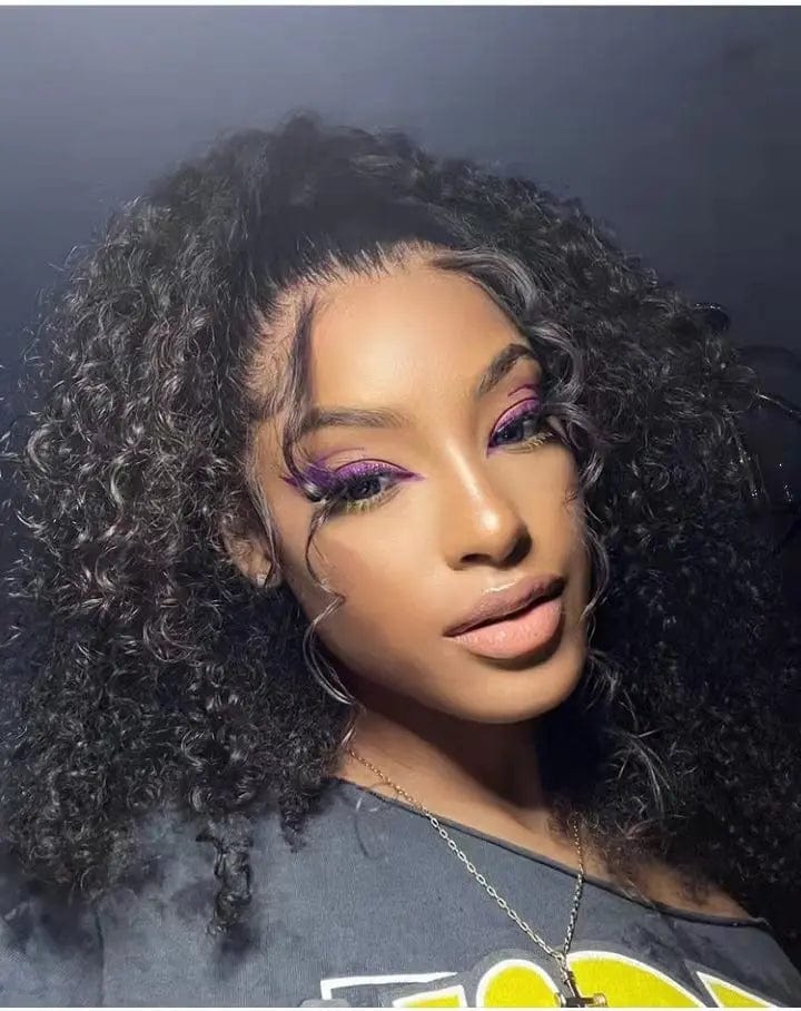 Curly Bob Wig Natural Black Deep Curly 13*4