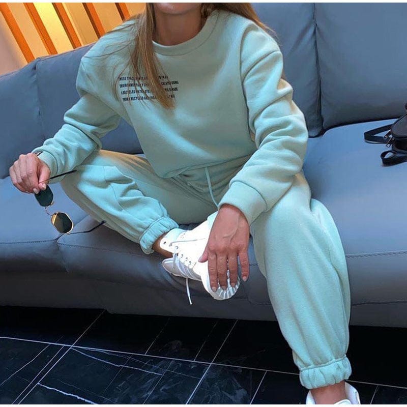 Custom Logo Design Long Sleeve Round Neck Top Pants Lounge Wear Two Piece Winter Set Fall Pajamas For Women