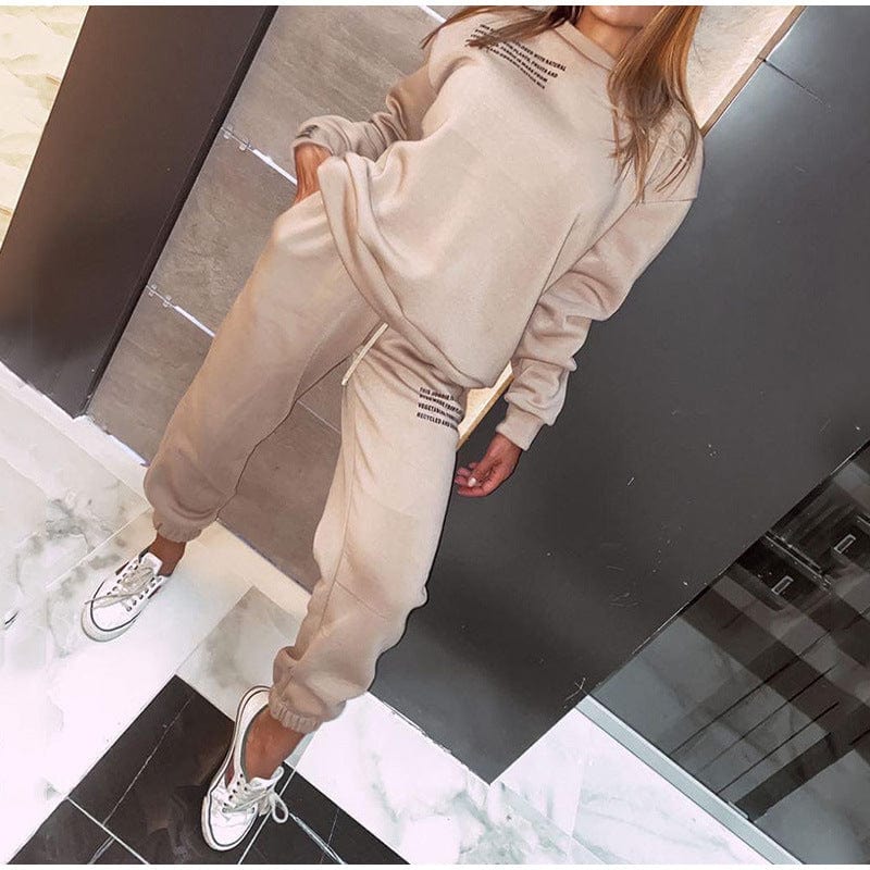 Custom Logo Design Long Sleeve Round Neck Top Pants Lounge Wear Two Piece Winter Set Fall Pajamas For Women