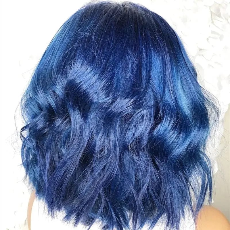 Customized Ombre Blue Bob Wavy Wigs HD Lace