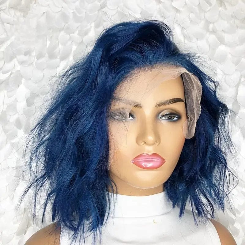 Customized Ombre Blue Bob Wavy Wigs HD Lace