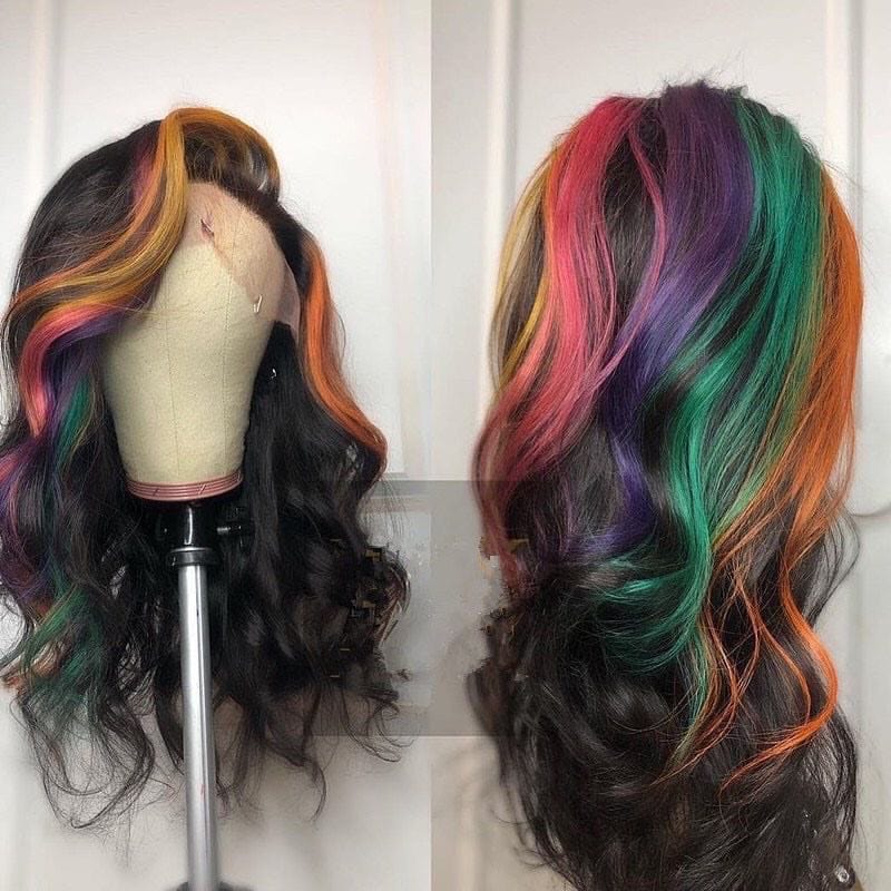 Customized Rainbow New Style Wig Ombre Lace Front Wig Long Wave Brazilian Hair Human Hair Wigs With Baby Hair